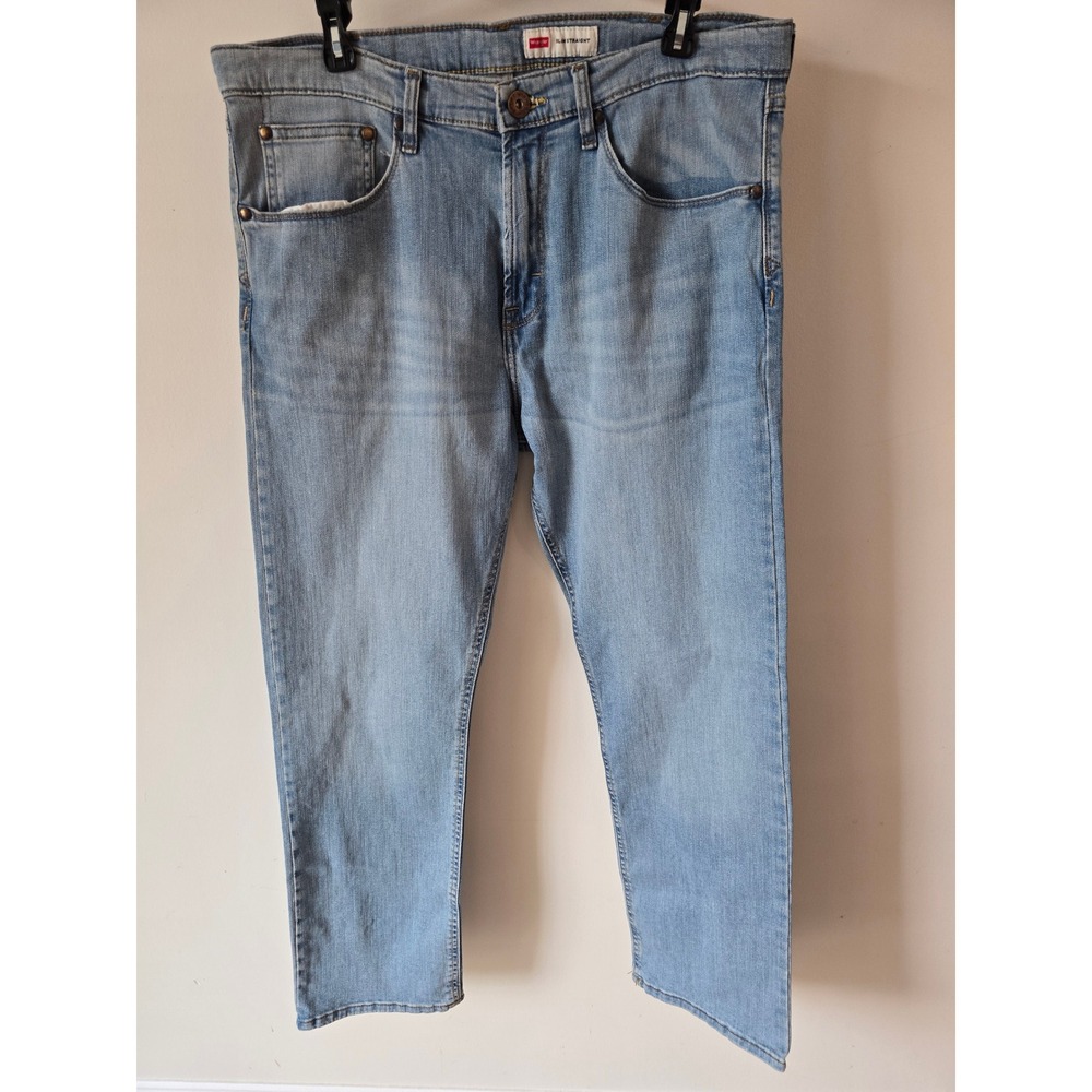 Wrangler Mens Slim Straight Light Wash Denim Jeans 36x30 Blue Stretch